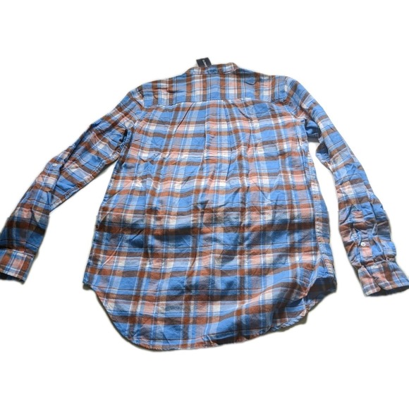 Lands End Plaid Cotton Flannel Pintuck Button Blouse Sz 2 Roll Tab Arm New wTags - Picture 3 of 6